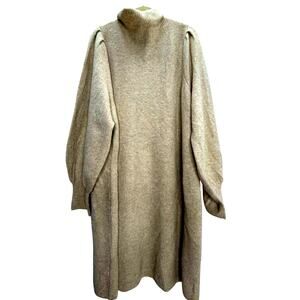 Madewell tan ribbed sweater dress 3X long puff sleeves NWT